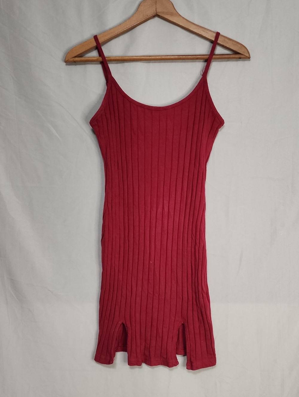SHEIN Red Ribbed Spaghetti Strap Mini Dress